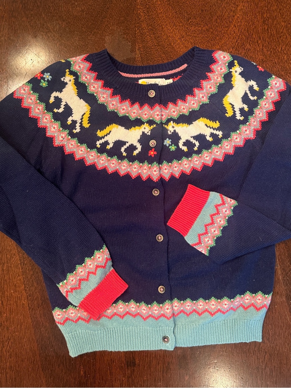 Mini Boden fair isle cardigan with unicorns - size 8-9 years - like new